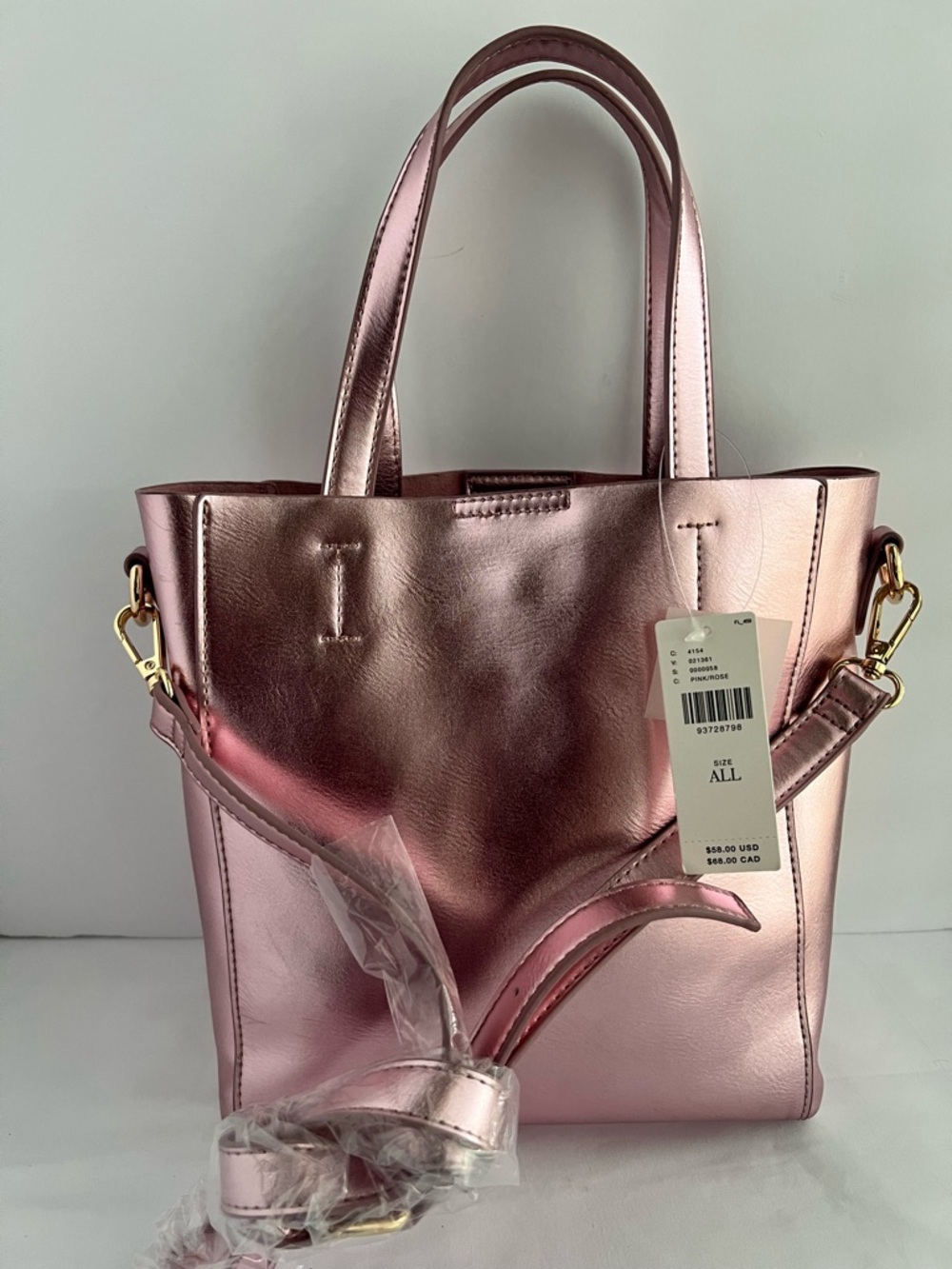 NWT Anthropologie Metallic Mini Faux-Leather Shopper Tote - Pink Rose